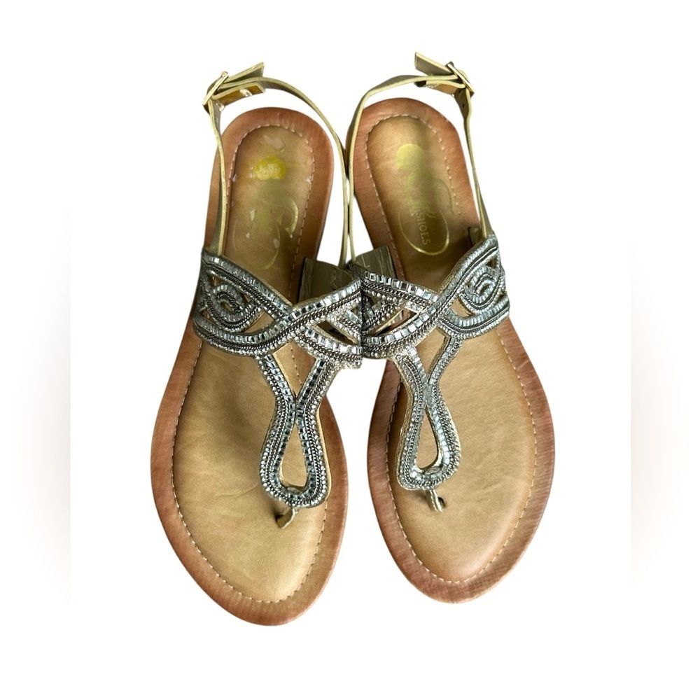 GC Shoes Sunshine Rhinestone Strappy Flat Sandals Size 8.5
